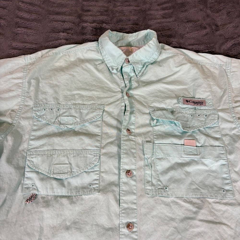 Columbia PFG Bahama II Short Sleeve Fishing Shirt Mint Green Mens XL AR973